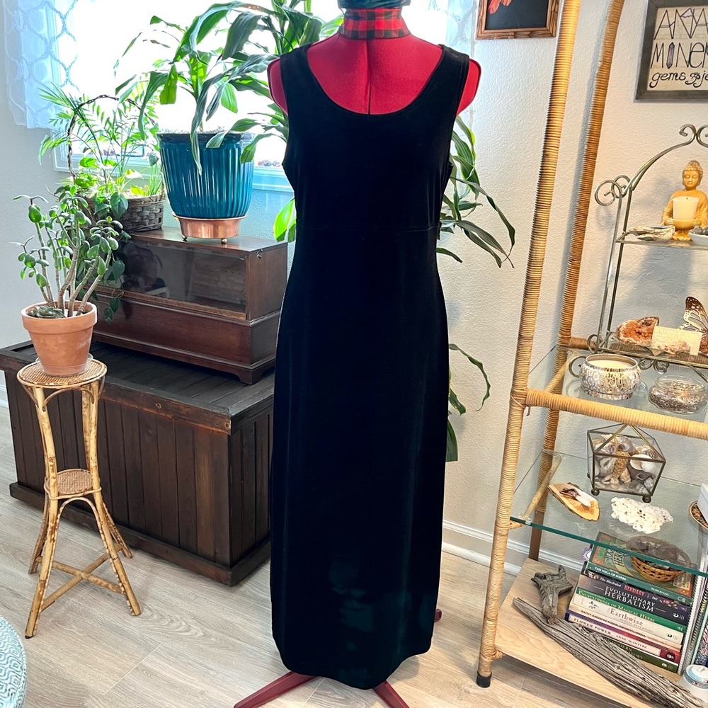 Vintage 1990s Black Velvet Long Empire Dress
